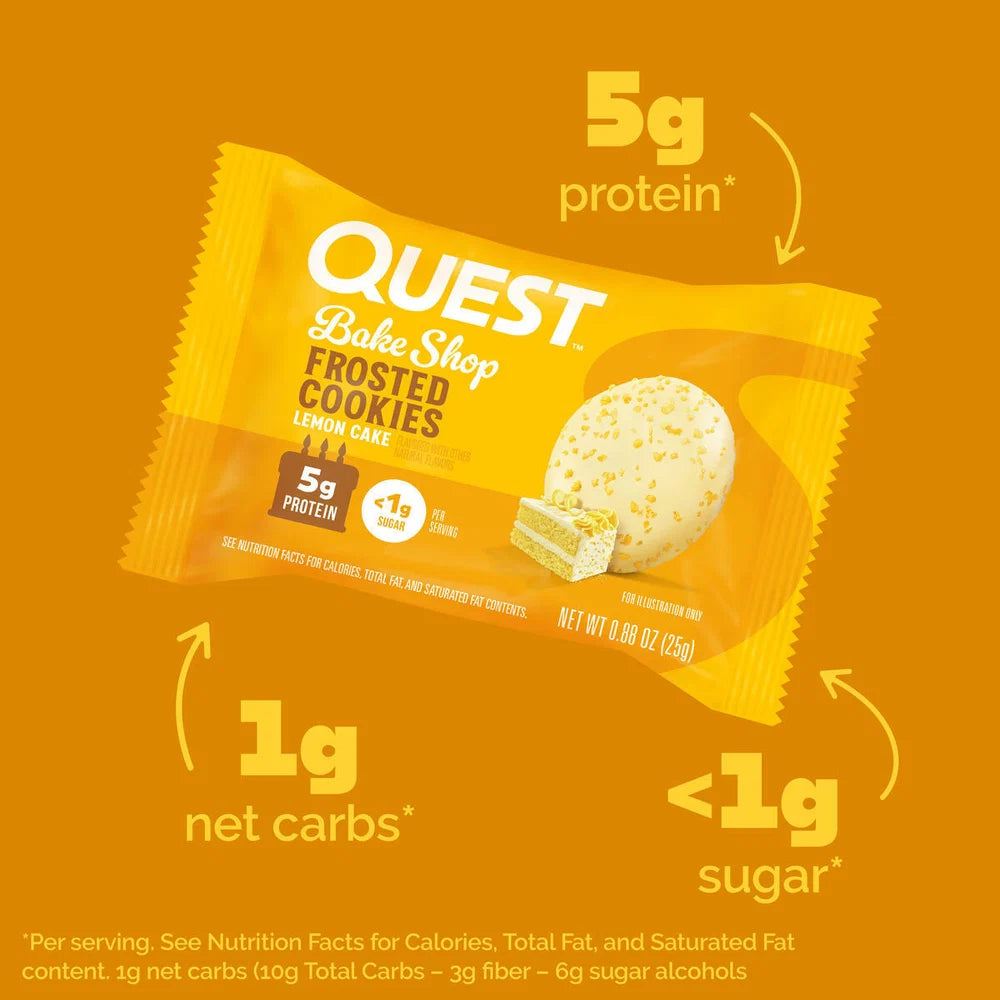 Quest Nutrition, Bake Shop Frosted Cookies, Citronkage, 8 Cookies, 25 g pr. stk - Sidste Salgsdato 25.10.2026