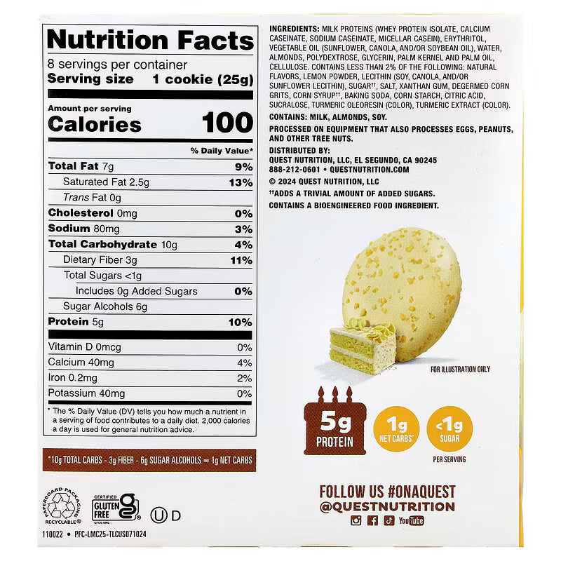 Quest Nutrition, Bake Shop Frosted Cookies, Citronkage, 8 Cookies, 25 g pr. stk - Sidste Salgsdato 25.10.2026