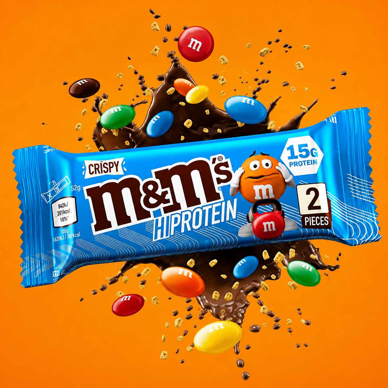 M&M's Hi Protein Crispy Bar 🍫🔵 12 stk a 52 g - Sidste Salgsdato 08.10.2026