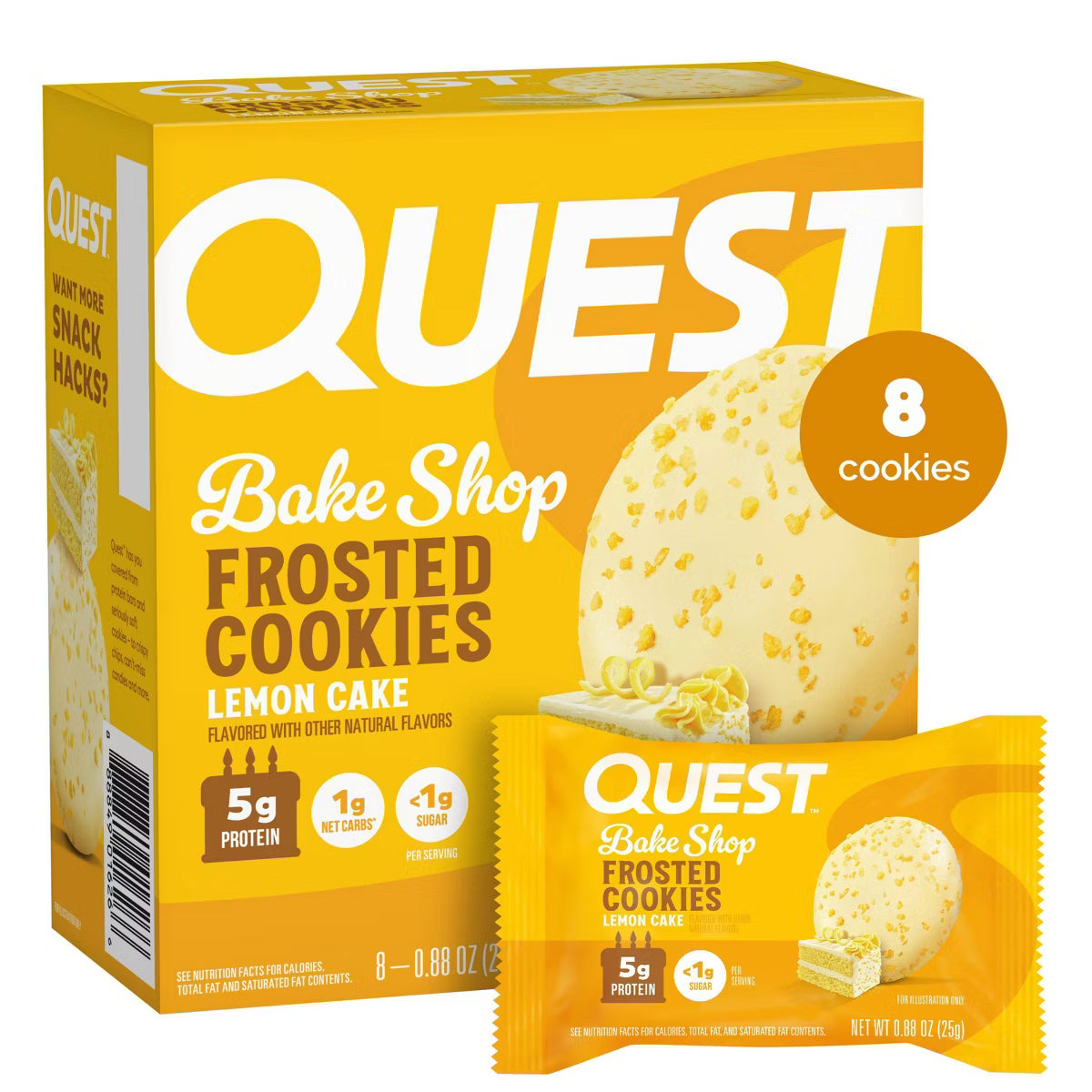 Quest Nutrition, Bake Shop Frosted Cookies, Citronkage, 8 Cookies, 25 g pr. stk - Sidste Salgsdato 25.10.2026