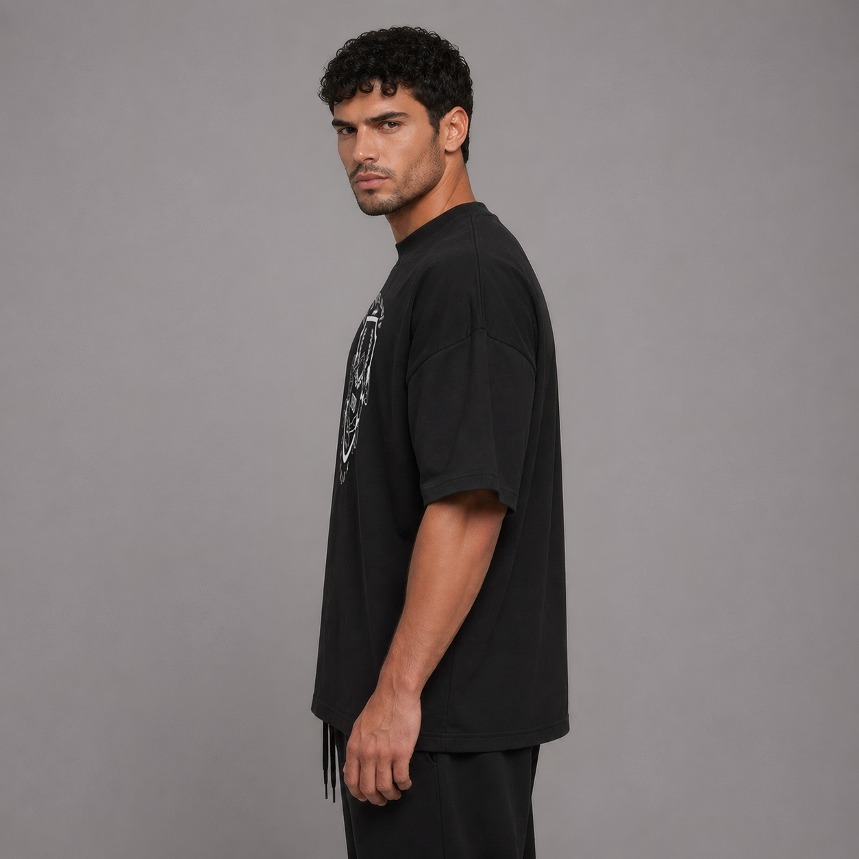 DBFF - Unisex Oversize Heavy - T-shirt - Black - Grey Print