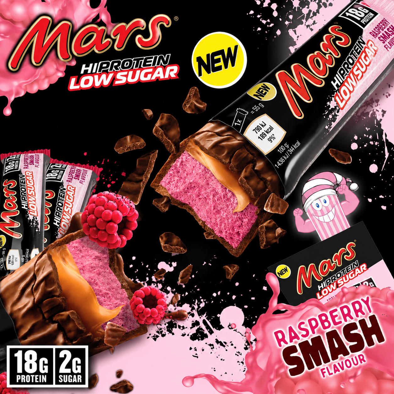 PreOrdre - Sendes først ud fra mandag den 13.07.2026 - Mars Hi Protein Low Sugar – Raspberry Smash - 12 stk a 55 g - Sidste Salgsdato 13.08.2026