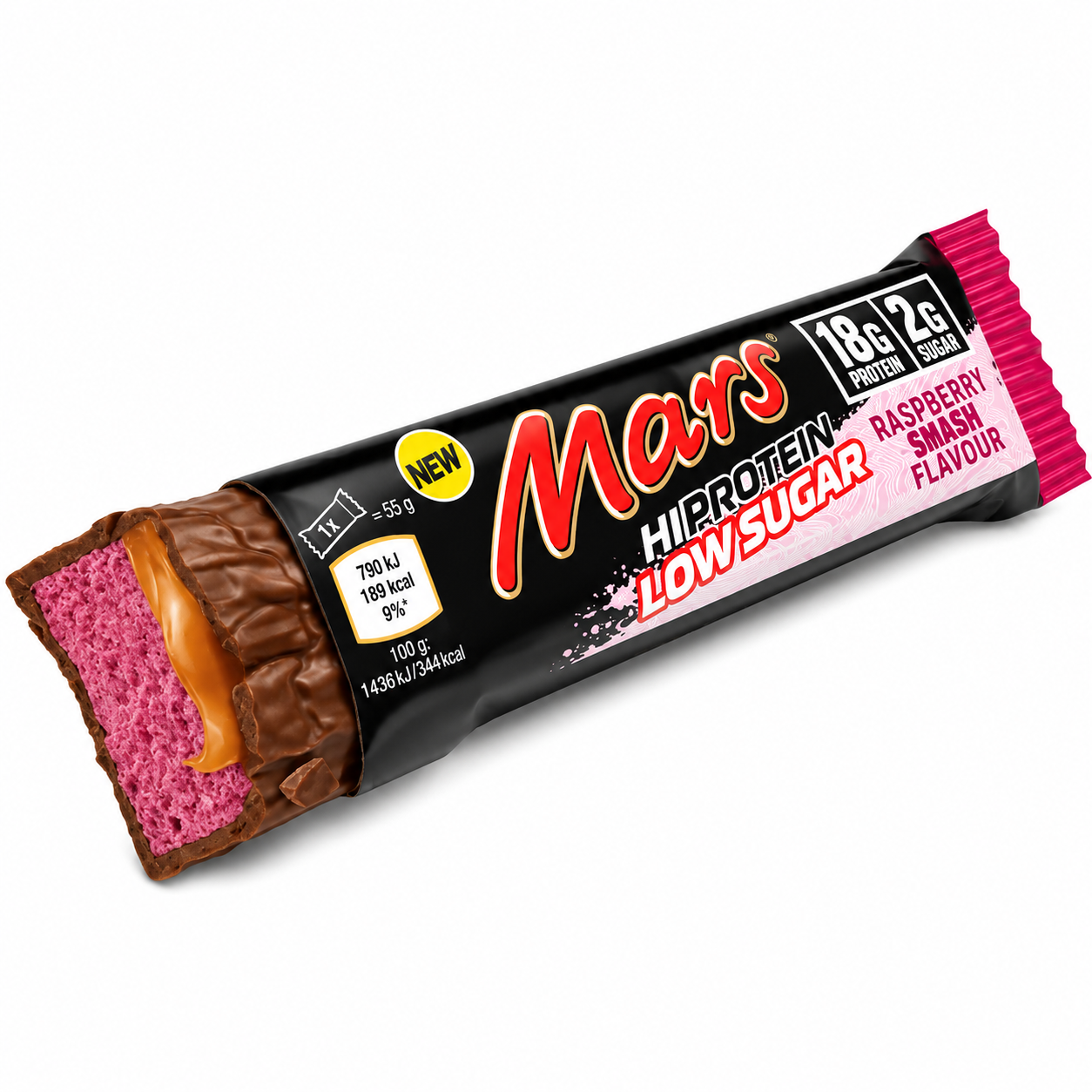 PreOrdre - Sendes først ud fra mandag den 13.07.2026 - Mars Hi Protein Low Sugar – Raspberry Smash - 12 stk a 55 g - Sidste Salgsdato 13.08.2026