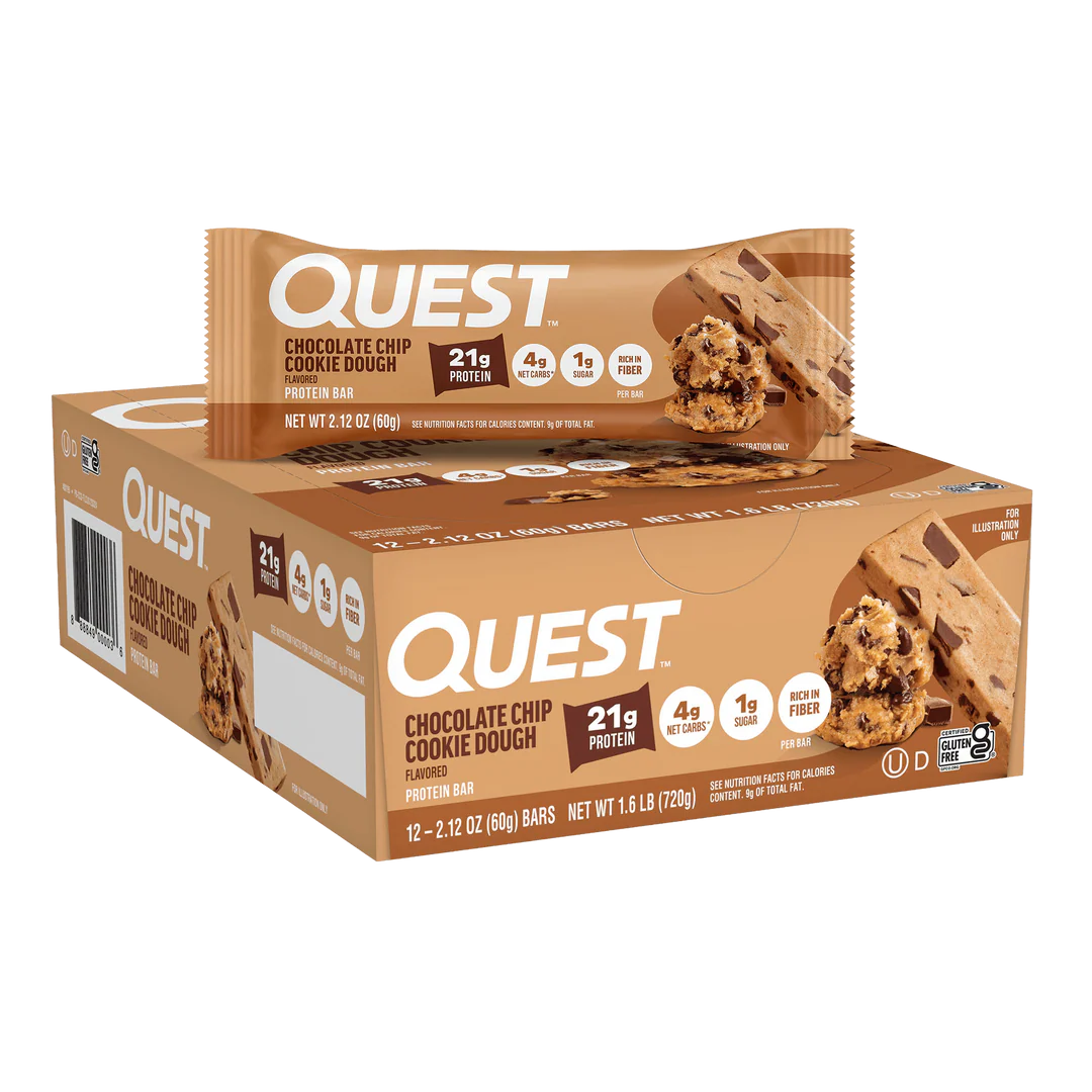 Quest Chocolate Chip Cookie Dough Protein Bar – 12 Bars 🍪🍫 (12 x 60g) Sidste Salgsdato 09.10.2026