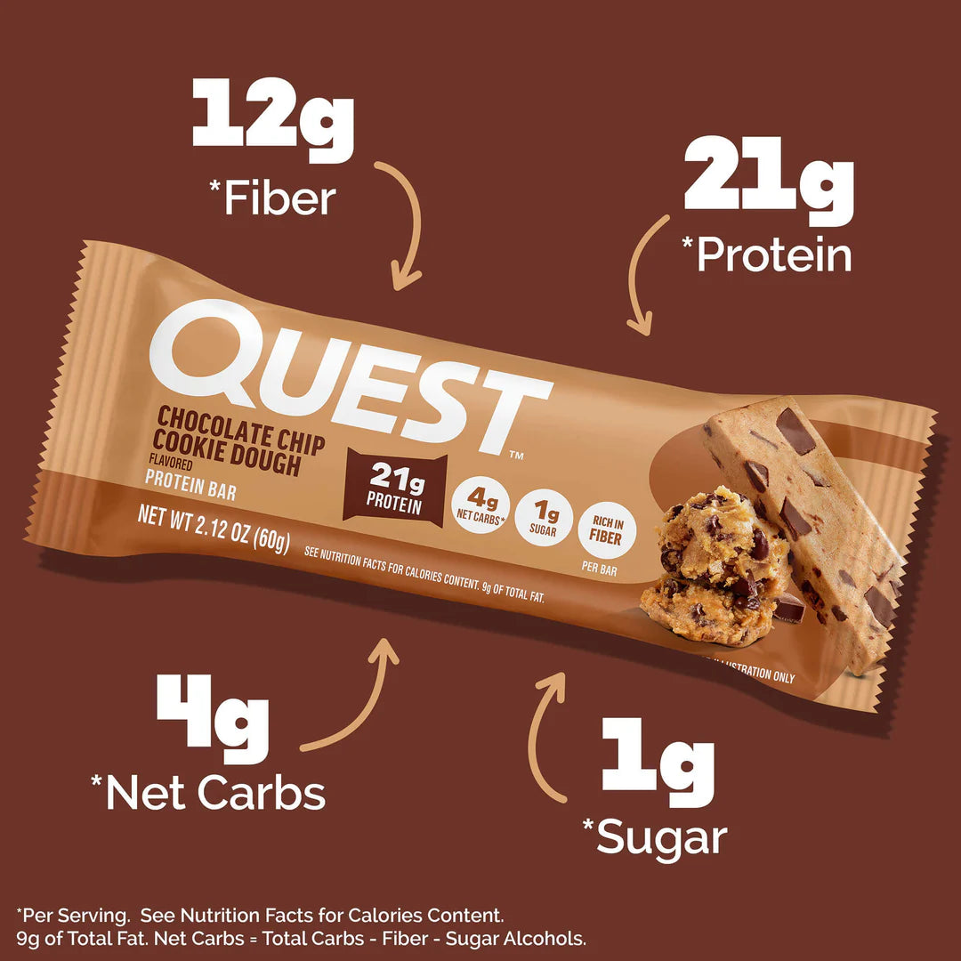 Quest Chocolate Chip Cookie Dough Protein Bar – 12 Bars 🍪🍫 (12 x 60g) Sidste Salgsdato 09.10.2026