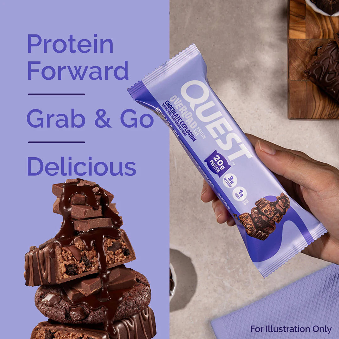 Quest Overload Chocolate Explosion Protein Bar – 12 x 61g - Sidste Salgsdato 17.07.2026