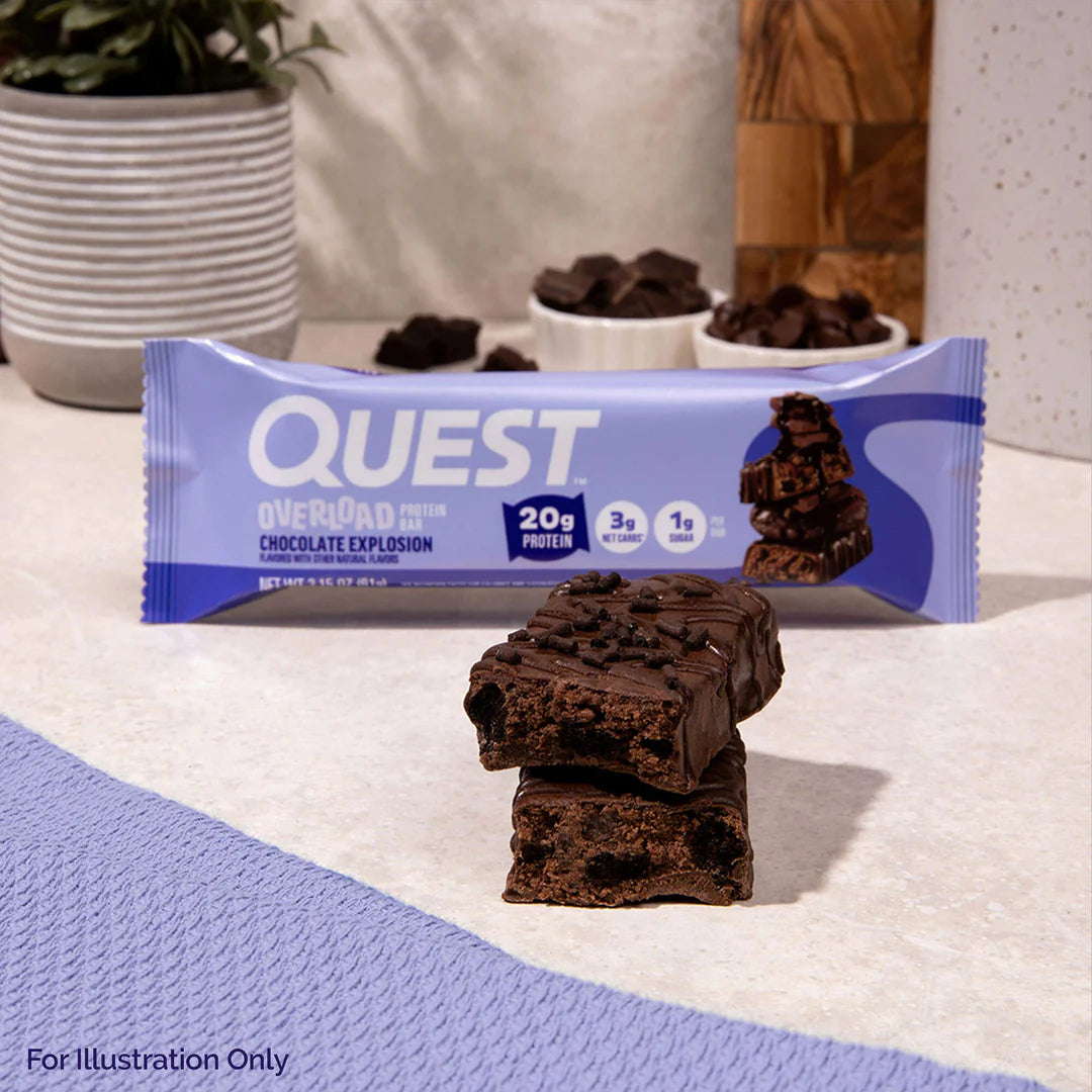 Quest Overload Chocolate Explosion Protein Bar – 12 x 61g - Sidste Salgsdato 17.07.2026