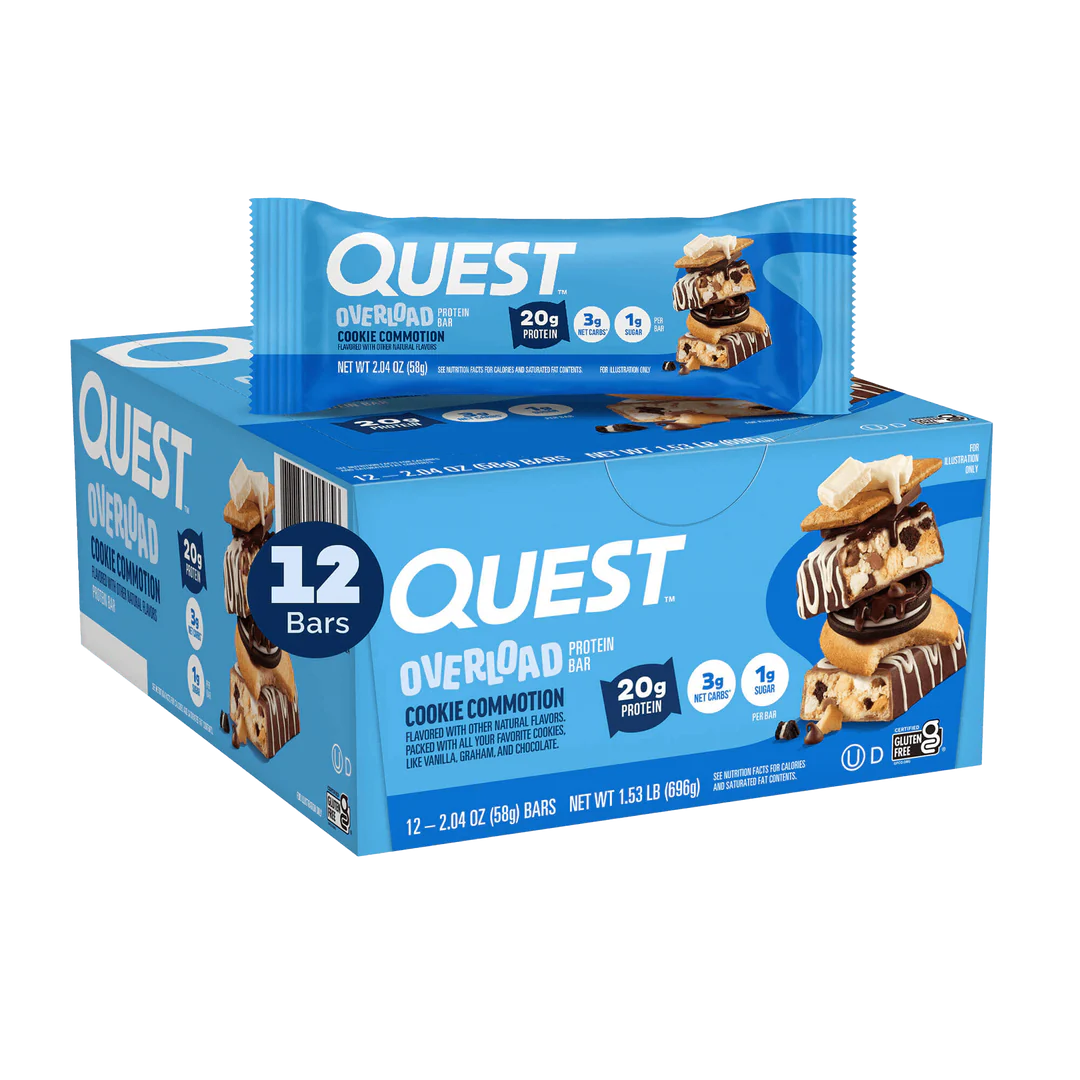 Quest Overload Cookie Commotion Protein Bar – 12 Bars 🍪💥 12 x 63g - Sidste Salgsdato 09.09.2026