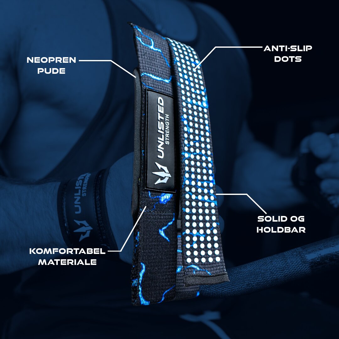 Blue lightning Unlisted Strength lifting straps med fremhævet specifikationer