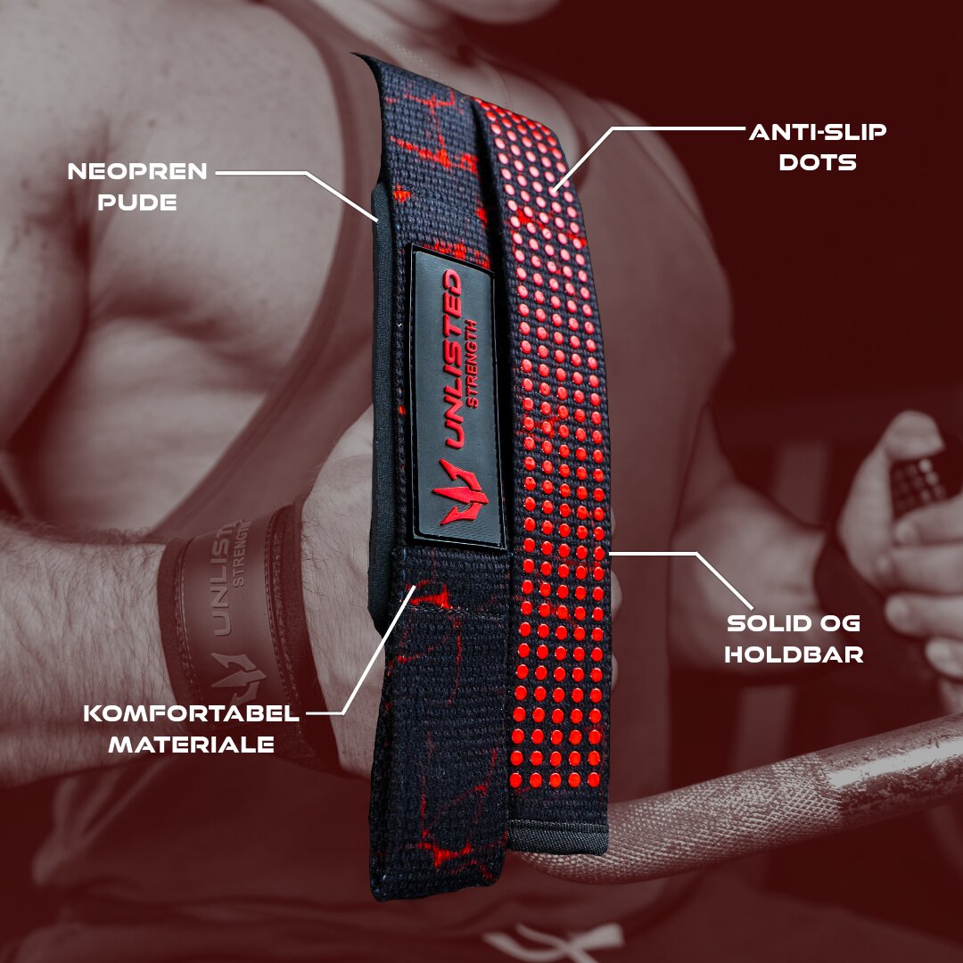Røde Unlisted Strength lifting straps med fremhævet specifikationer