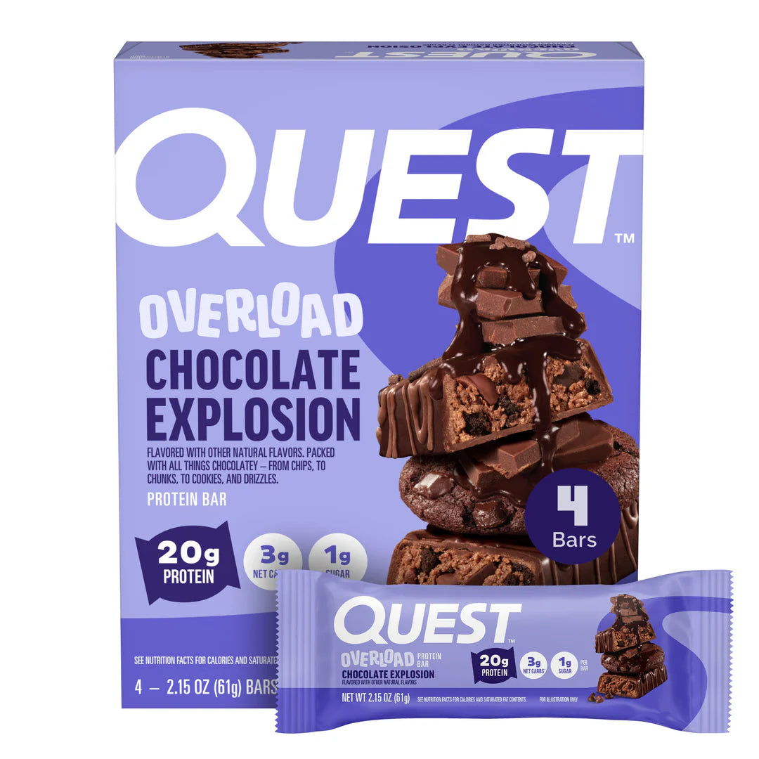 Quest Overload Chocolate Explosion Protein Bar – 12 x 61g - Sidste Salgsdato 17.07.2026