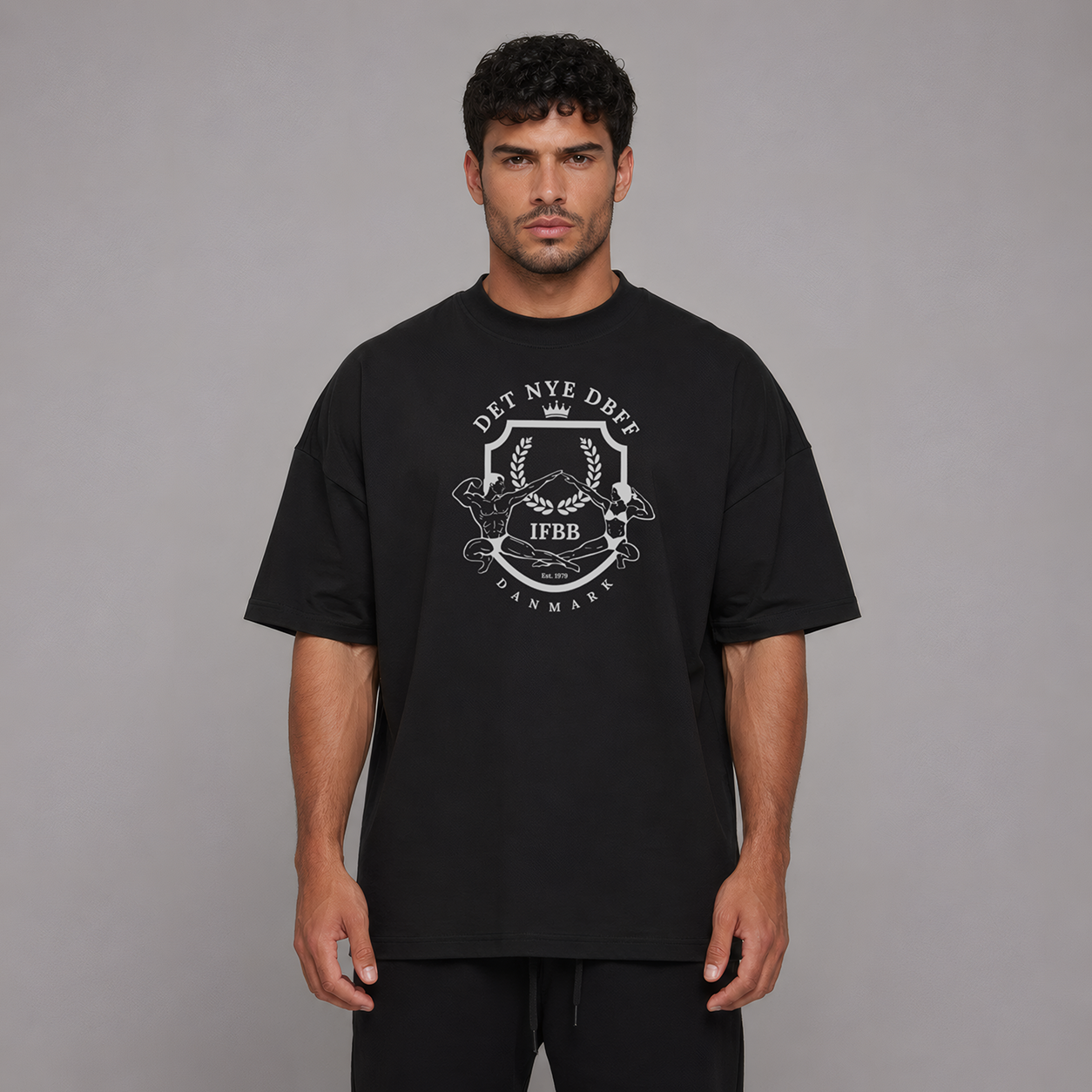 DBFF - Unisex Oversize Heavy - T-shirt - Black - Grey Print