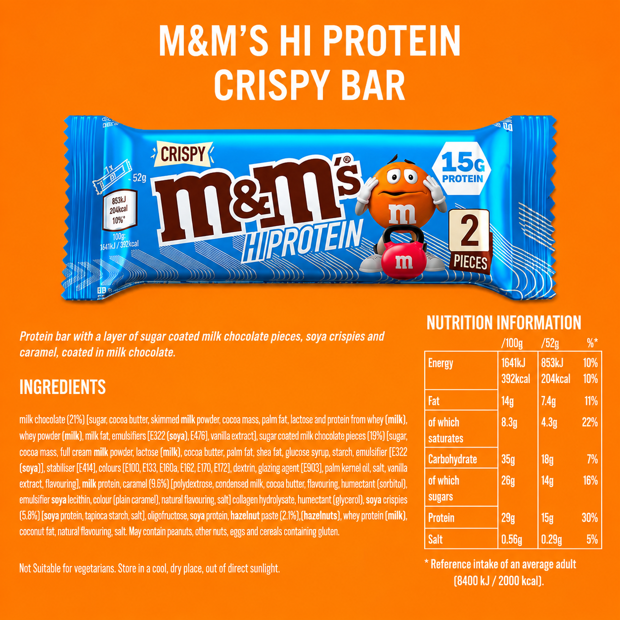 M&M's Hi Protein Crispy Bar 🍫🔵 12 stk a 52 g - Sidste Salgsdato 08.10.2026