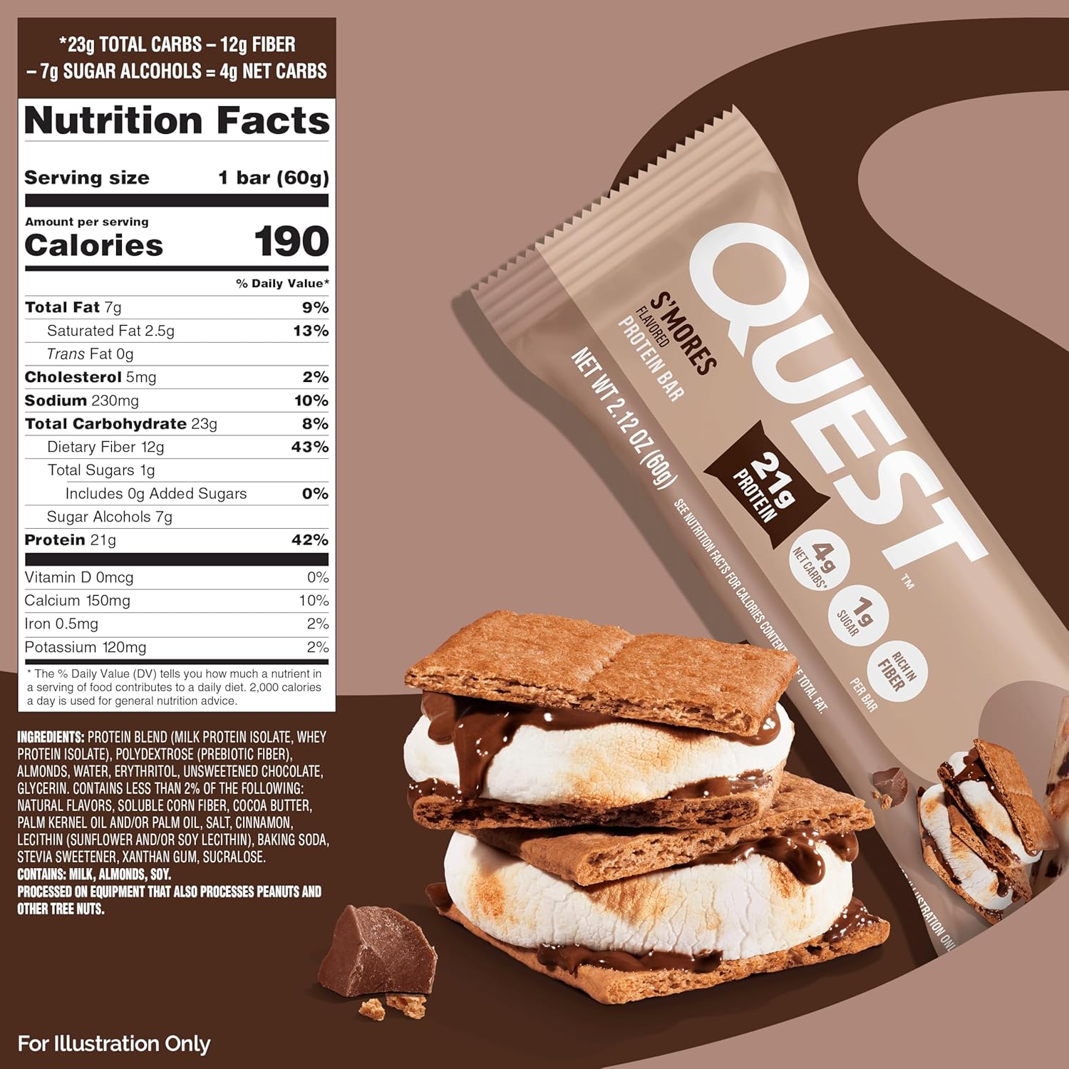 Quest S'Mores Protein Bar – 12 Bars 🔥🍫 (12 x 60g) Sidste Salgsdato 08.10.2026