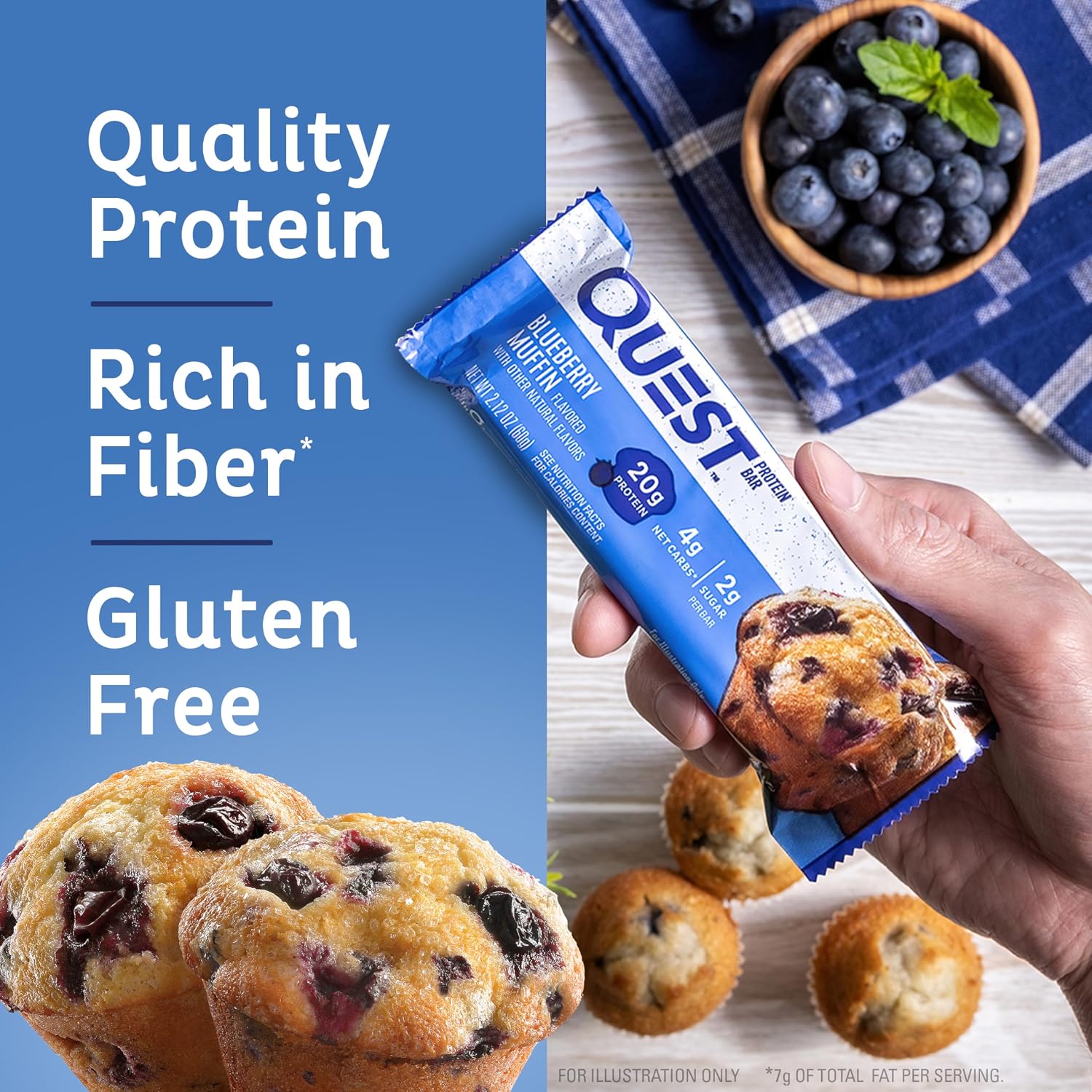 Quest Blueberry Muffin Protein Bar – 12 Bars 🫐🧁 (12 x 60g) Sidste Salgsdato 12.09.2026