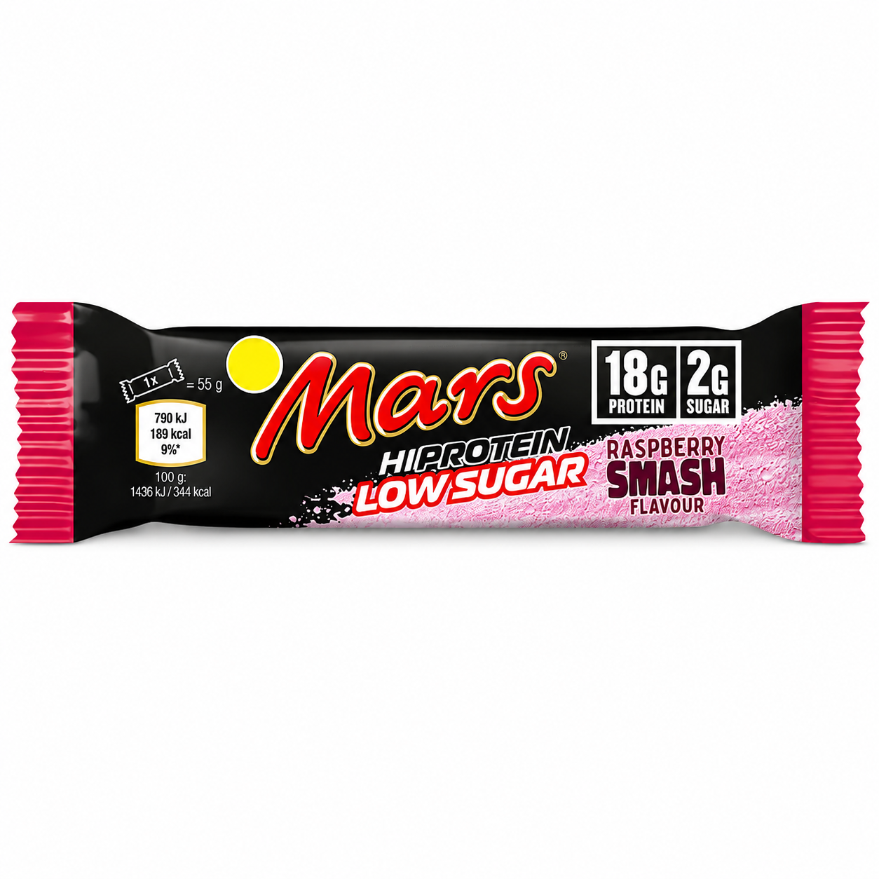 PreOrdre - Sendes først ud fra mandag den 13.07.2026 - Mars Hi Protein Low Sugar – Raspberry Smash - 12 stk a 55 g - Sidste Salgsdato 13.08.2026