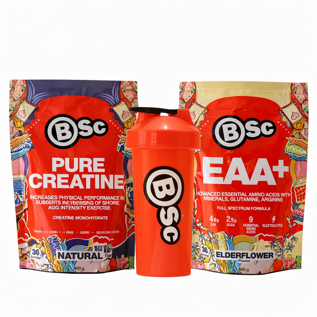 1 x Pure Creatine 500 gram 1 x EAA+ 400gram og Shaker - Hyldeblomst