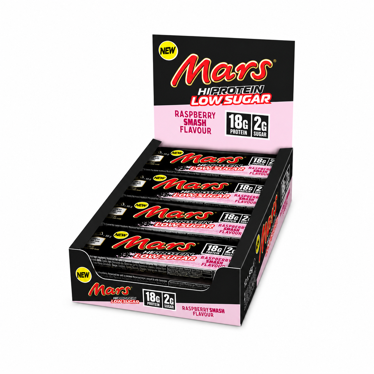 PreOrdre - Sendes først ud fra mandag den 13.07.2026 - Mars Hi Protein Low Sugar – Raspberry Smash - 12 stk a 55 g - Sidste Salgsdato 13.08.2026