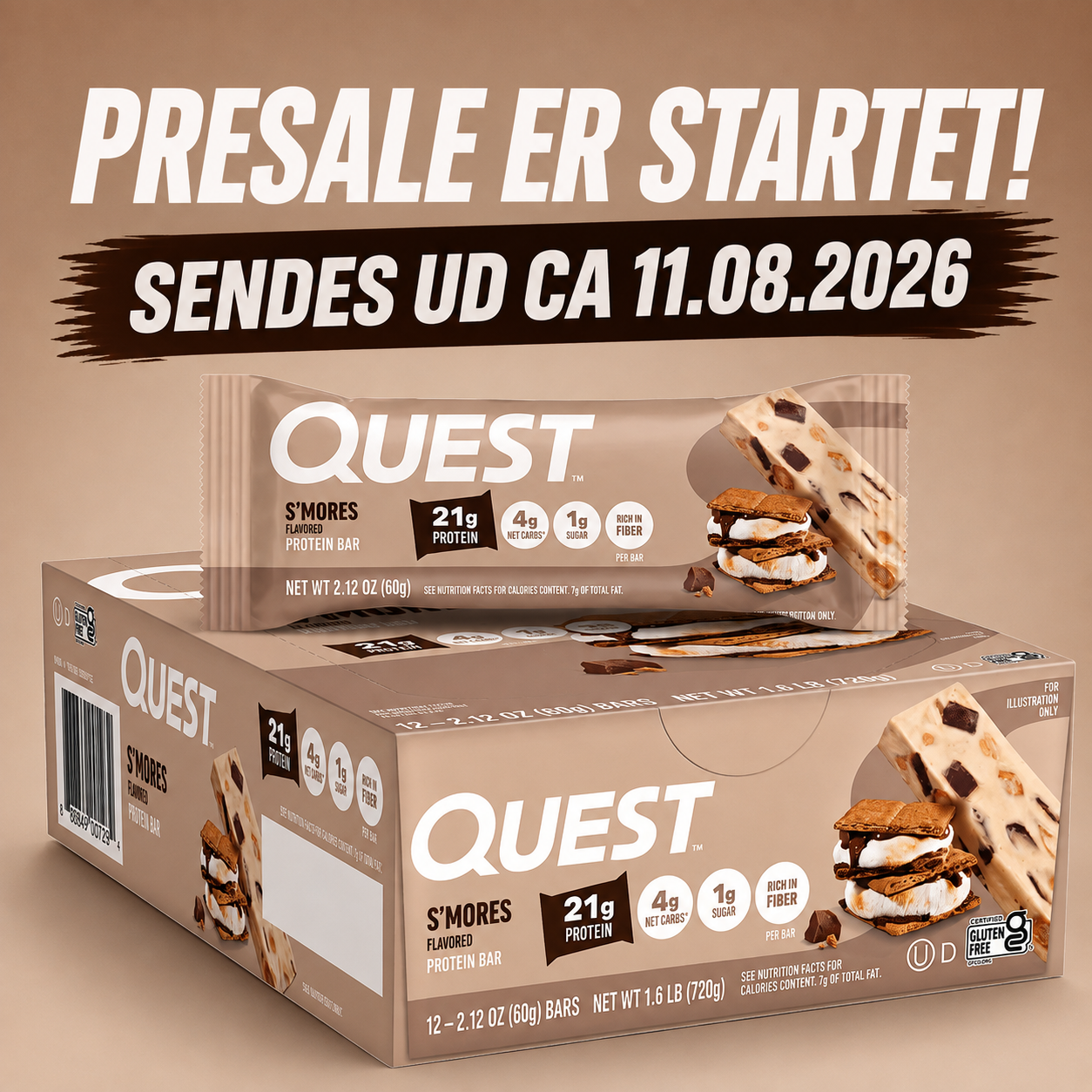 Quest S'Mores Protein Bar – 12 Bars 🔥🍫 (12 x 60g) Sidste Salgsdato 08.10.2026