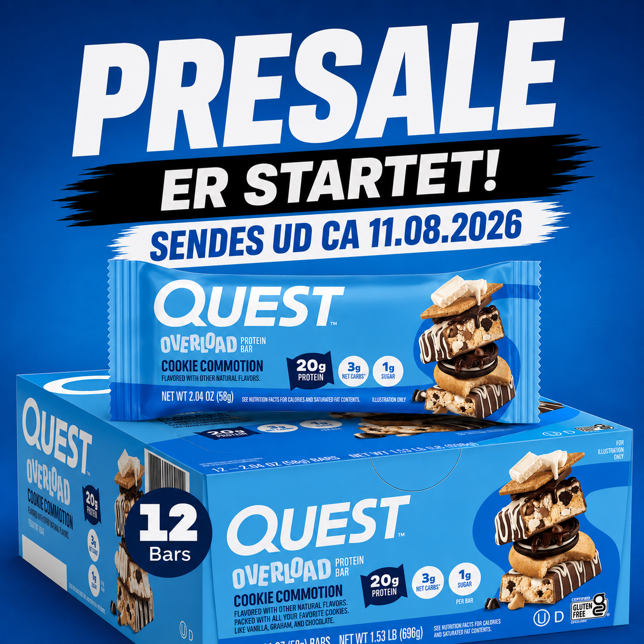 Quest Overload Cookie Commotion Protein Bar – 12 Bars 🍪💥  12 x 63g - Sidste Salgsdato 09.09.2026