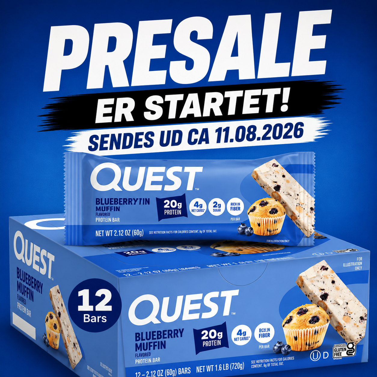 Quest Blueberry Muffin Protein Bar – 12 Bars 🫐🧁 (12 x 60g) Sidste Salgsdato 12.09.2026