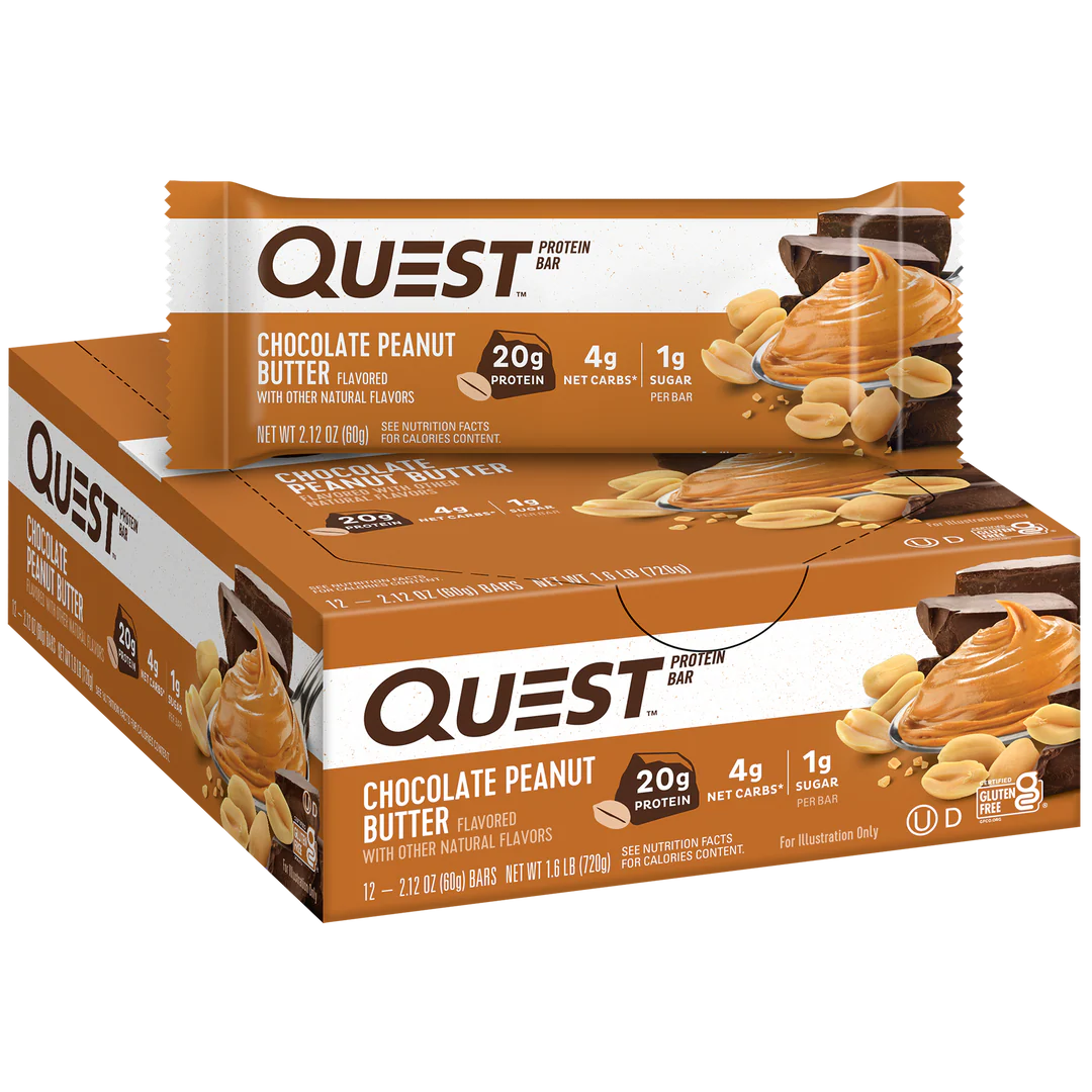 Quest Chocolate Peanut Butter Protein Bar – 12 Bars 🥜🍫  (12 x 60g) Sidste Salgsdato 15.10.2026