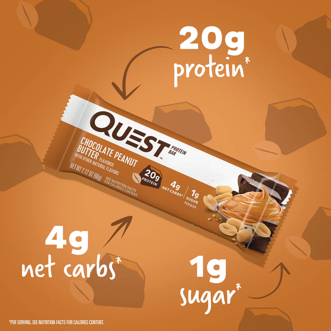 Quest Chocolate Peanut Butter Protein Bar – 12 Bars 🥜🍫  (12 x 60g) Sidste Salgsdato 15.10.2026