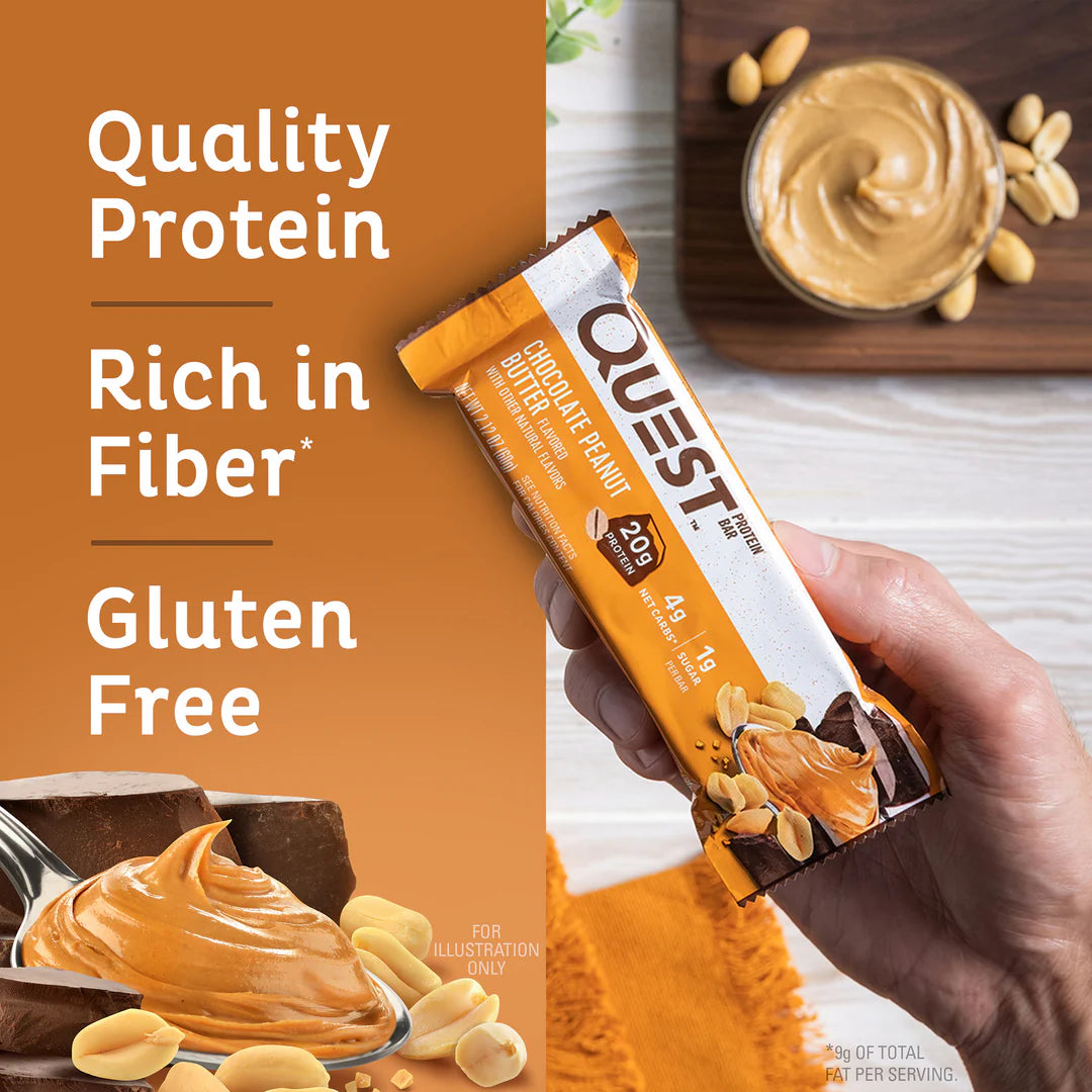Quest Chocolate Peanut Butter Protein Bar – 12 Bars 🥜🍫  (12 x 60g) Sidste Salgsdato 15.10.2026