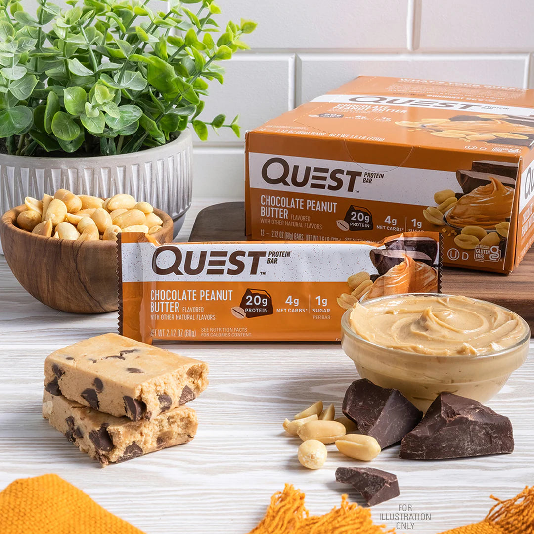 Quest Chocolate Peanut Butter Protein Bar – 12 Bars 🥜🍫  (12 x 60g) Sidste Salgsdato 15.10.2026
