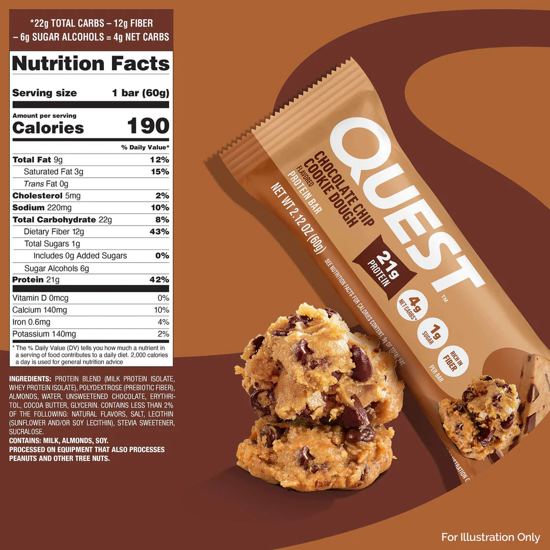 Quest Chocolate Chip Cookie Dough Protein Bar – 12 Bars 🍪🍫  (12 x 60g) Sidste Salgsdato 09.10.2026