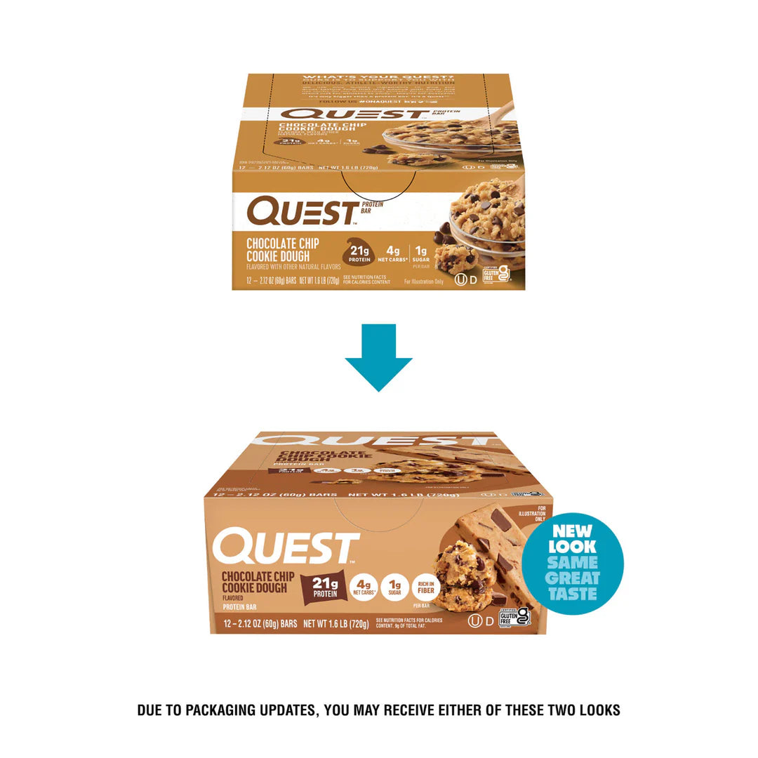 Quest Chocolate Chip Cookie Dough Protein Bar – 12 Bars 🍪🍫  (12 x 60g) Sidste Salgsdato 09.10.2026