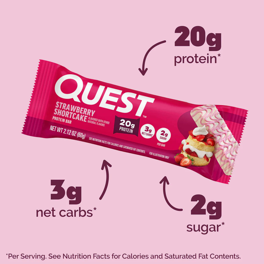PRESALE - SENDES FØRST UD 18 JUNI !!!!! - Quest Protein Bar – Strawberry Shortcake (12 x 60 g) Sidste Salgsdato 24.08.2026