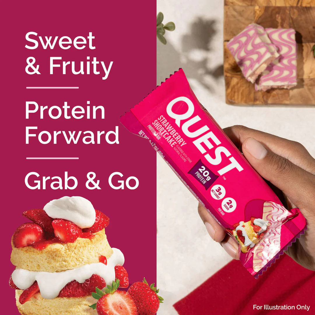 PRESALE - SENDES FØRST UD 18 JUNI !!!!! - Quest Protein Bar – Strawberry Shortcake (12 x 60 g) Sidste Salgsdato 24.08.2026