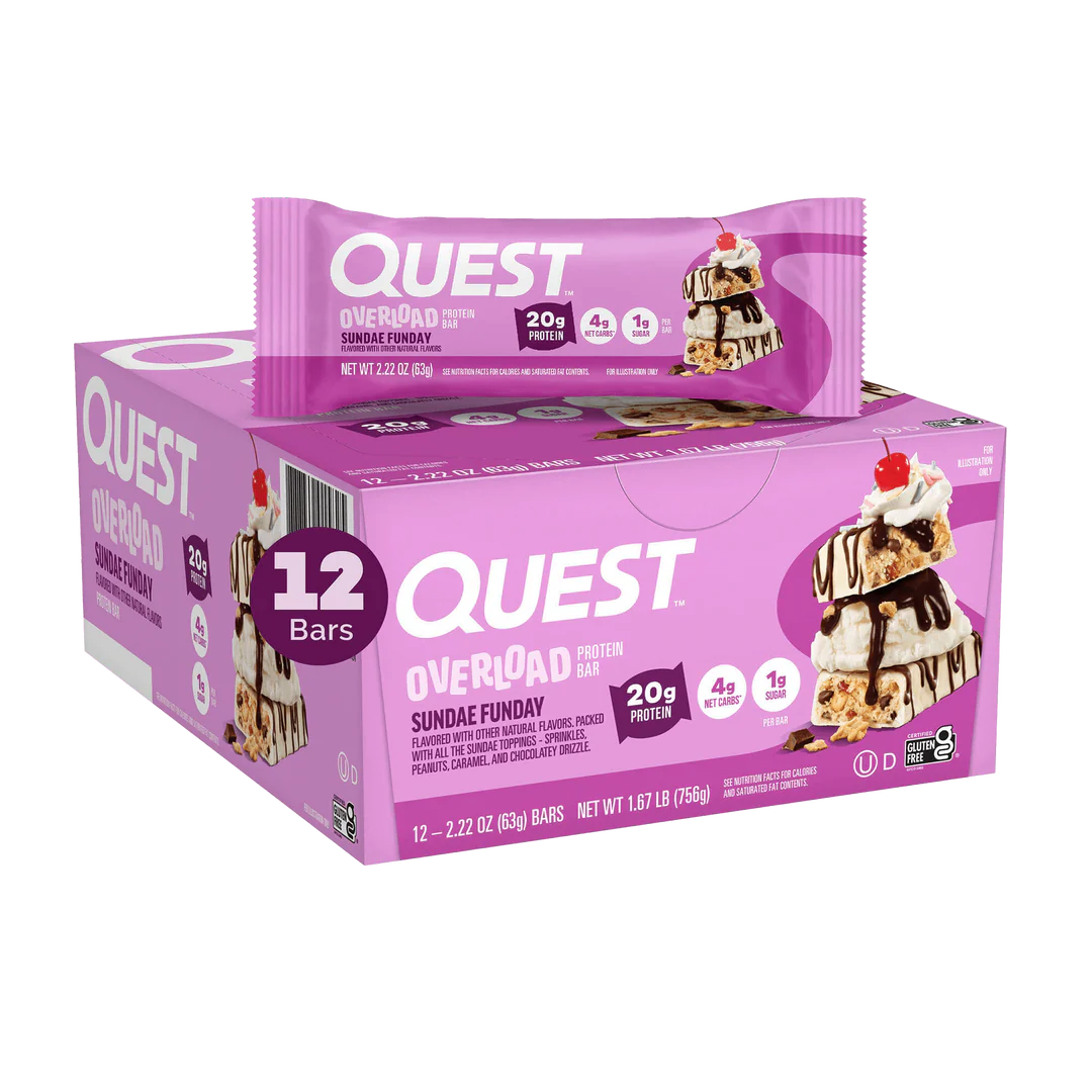 Quest Overload Protein Bar – Sundae Funday – 12 x 63g - Sidste Salgsdato 21.09.2026