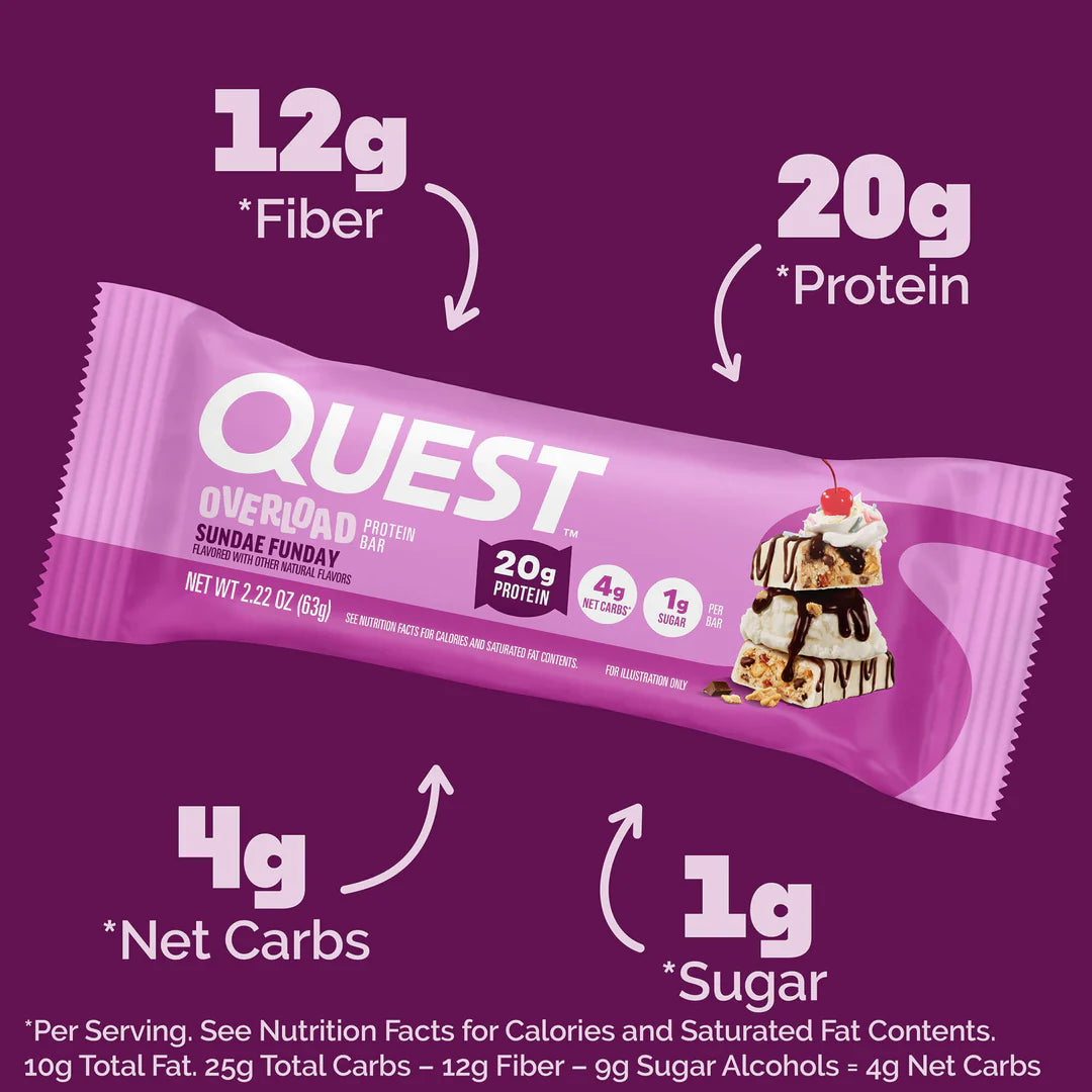 Quest Overload Protein Bar – Sundae Funday – 12 x 63g - Sidste Salgsdato 21.09.2026