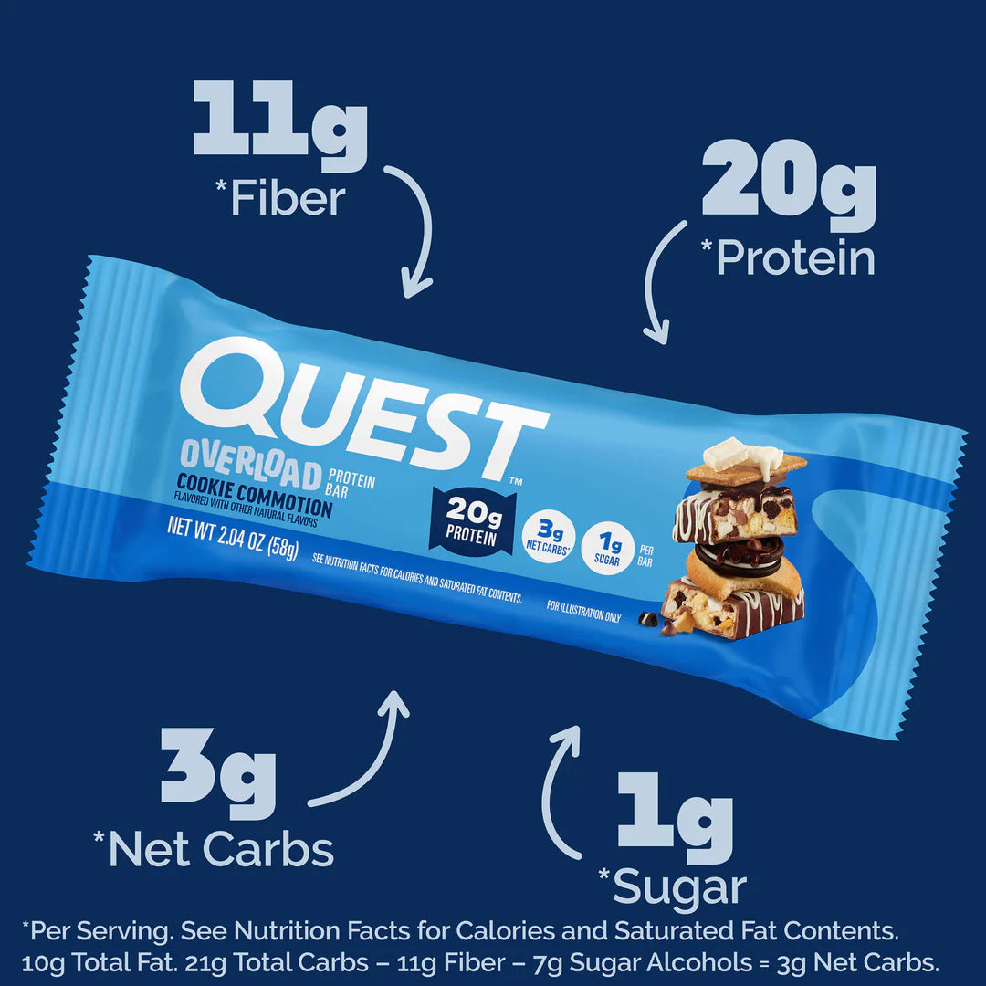 Quest Overload Cookie Commotion Protein Bar – 12 Bars 🍪💥  12 x 63g - Sidste Salgsdato 09.09.2026