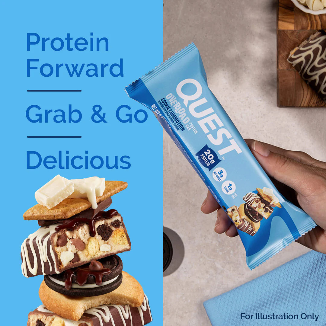 Quest Overload Cookie Commotion Protein Bar – 12 Bars 🍪💥  12 x 63g - Sidste Salgsdato 09.09.2026