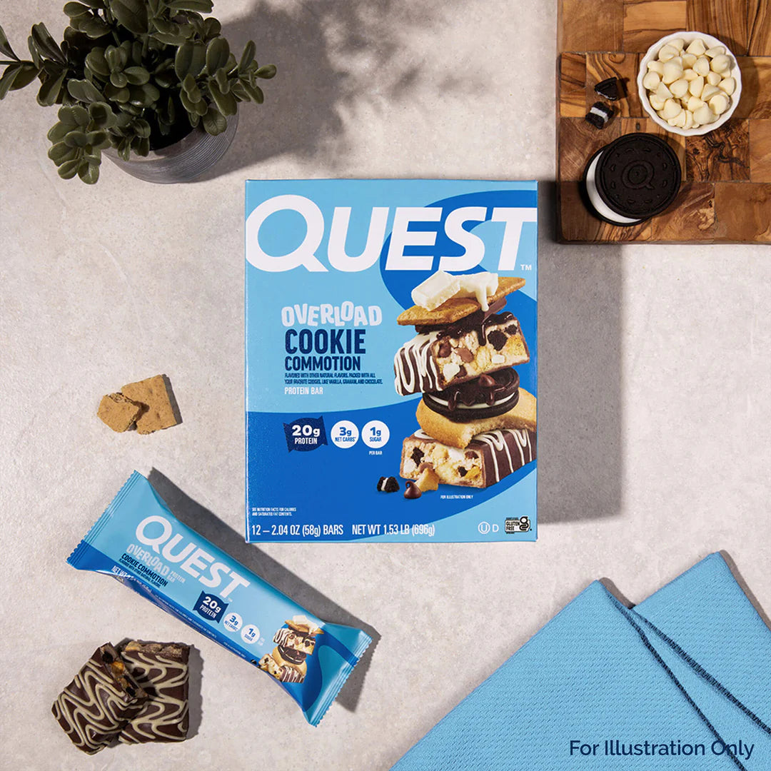 Quest Overload Cookie Commotion Protein Bar – 12 Bars 🍪💥  12 x 63g - Sidste Salgsdato 09.09.2026